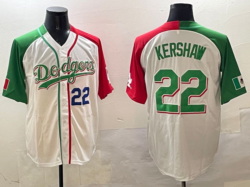 Men Los Angeles Dodgers #22 Kershaw White Green Game 2025 Nike MLB Jersey style 8